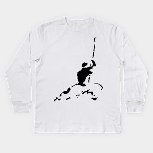 kungfu worrior with battle stick Kids Long Sleeve T-Shirt